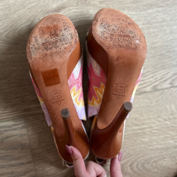 MISSONI Pink/Multicolour Weave Fabric Peep-toe Stiletto Platform Heels - Picture 9 of 9